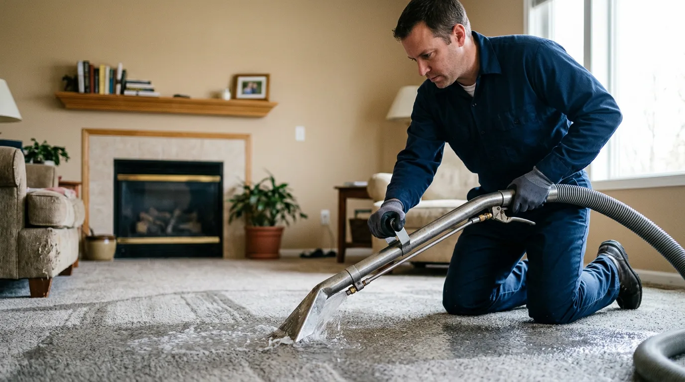 Water damage restoration technician working near Mountain View, AR